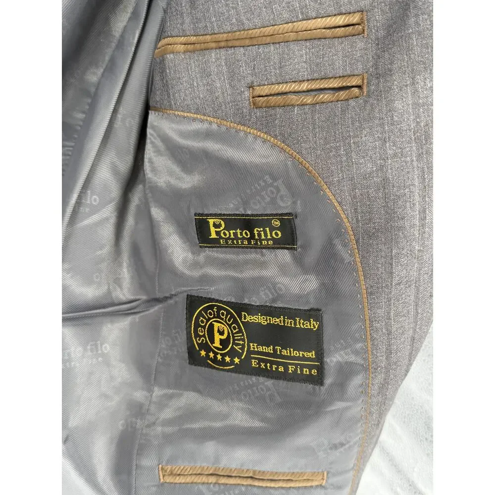 Porto Filo Men's Gray 2 Button Super 160's Sport Coat Blazer 38R Model S035